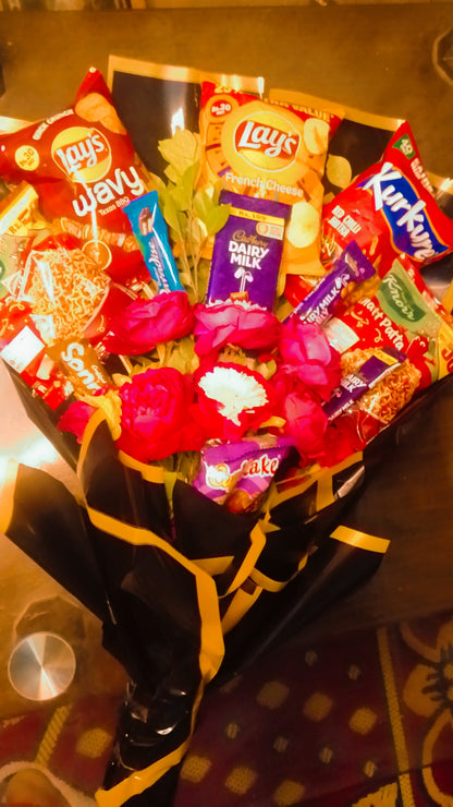 Snacks Bouquet With Flowers